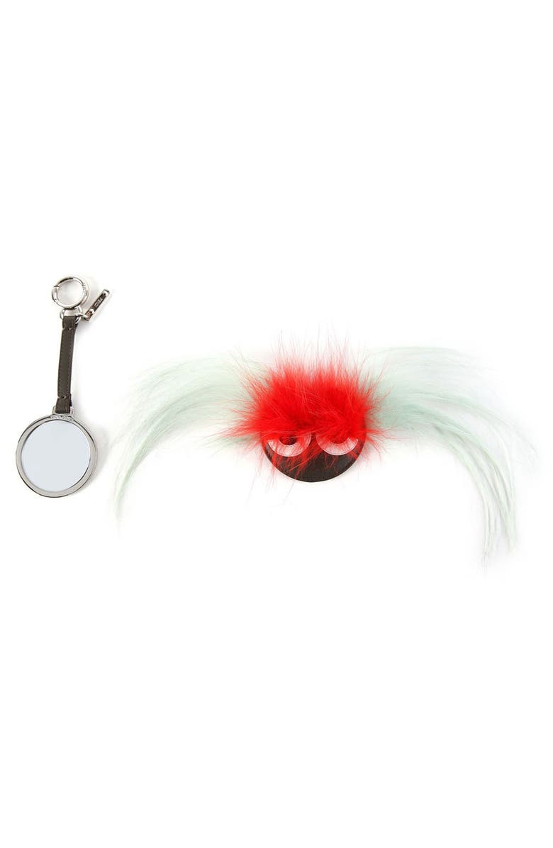 Fendi Genuine Fox & Kiddasia Goat Fur Mirror Bag Charm, Alternate, color,