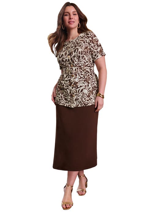 Stretch Knit Crepe Belted Skirt Set