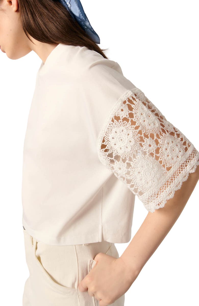 maje T-shirt with crochet sleeves, Alternate, color,