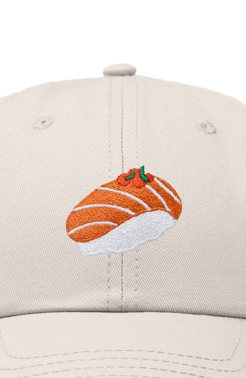 Dalix Salmon Sushi Embroidered Dad Cap In Beige