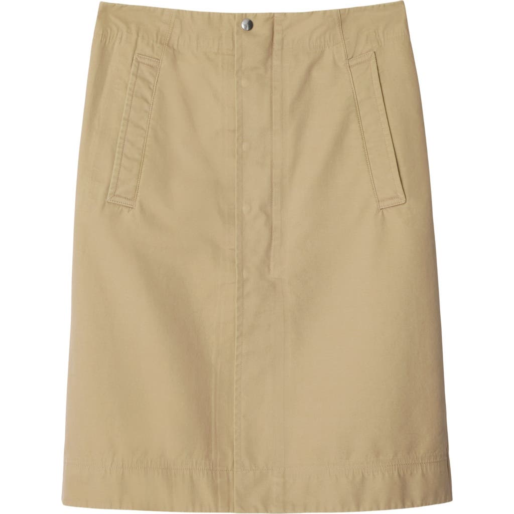 Shop Burberry Cotton Midi Skirt In Beige