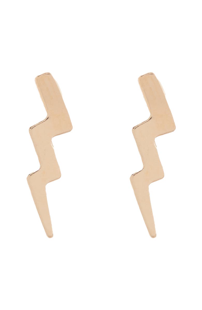 CANDELA JEWELRY 14K Yellow Gold Lightning Bolt Stud Earrings, Main, color,
