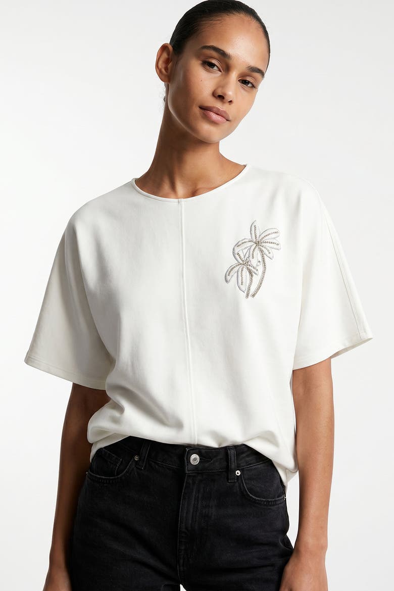 Christien Embroidered Knit Blouse, Alternate, color, Ecru