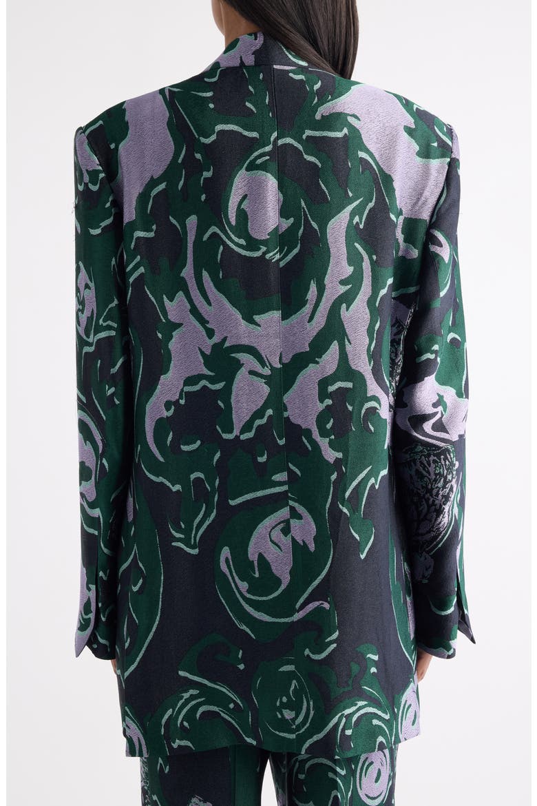 Bastis Abstract Floral Jacquard Single Breasted Crepe Blazer, Alternate, color, DARK GREEN