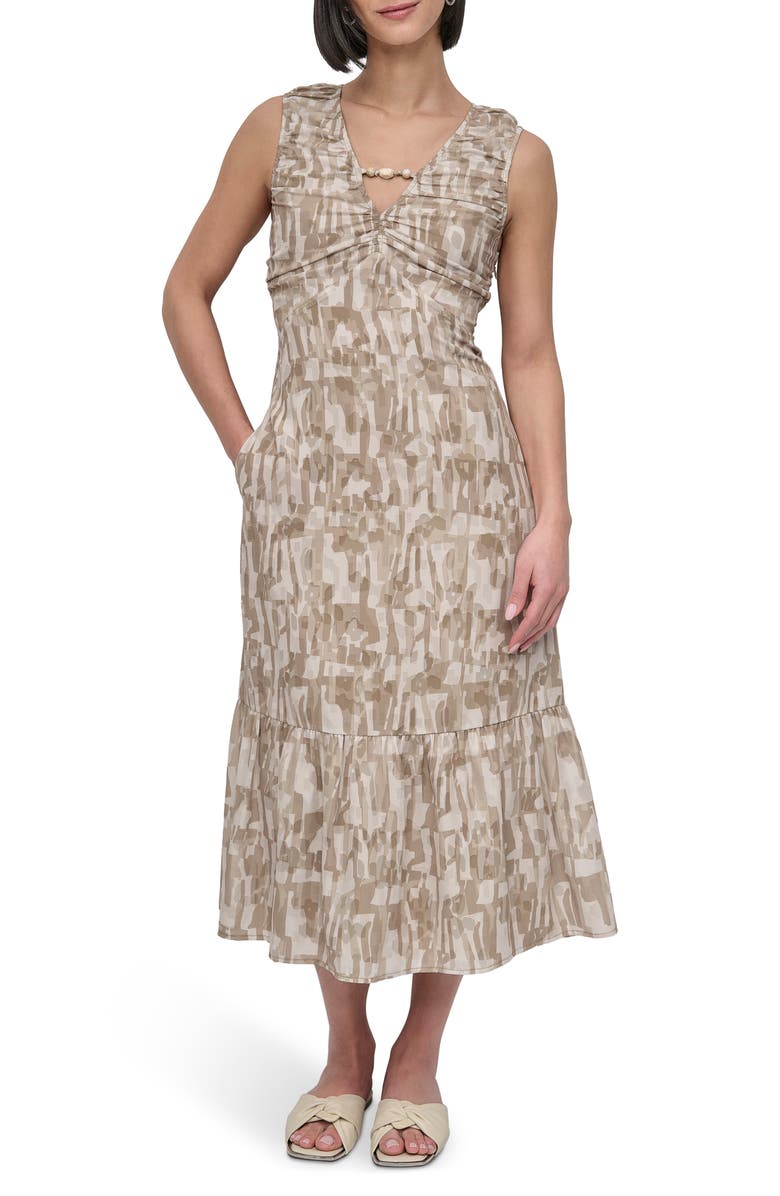 DKNY City Burnout Sleeveless Ruffle Hem Midi Dress, Alternate, color, Broken City Burnout