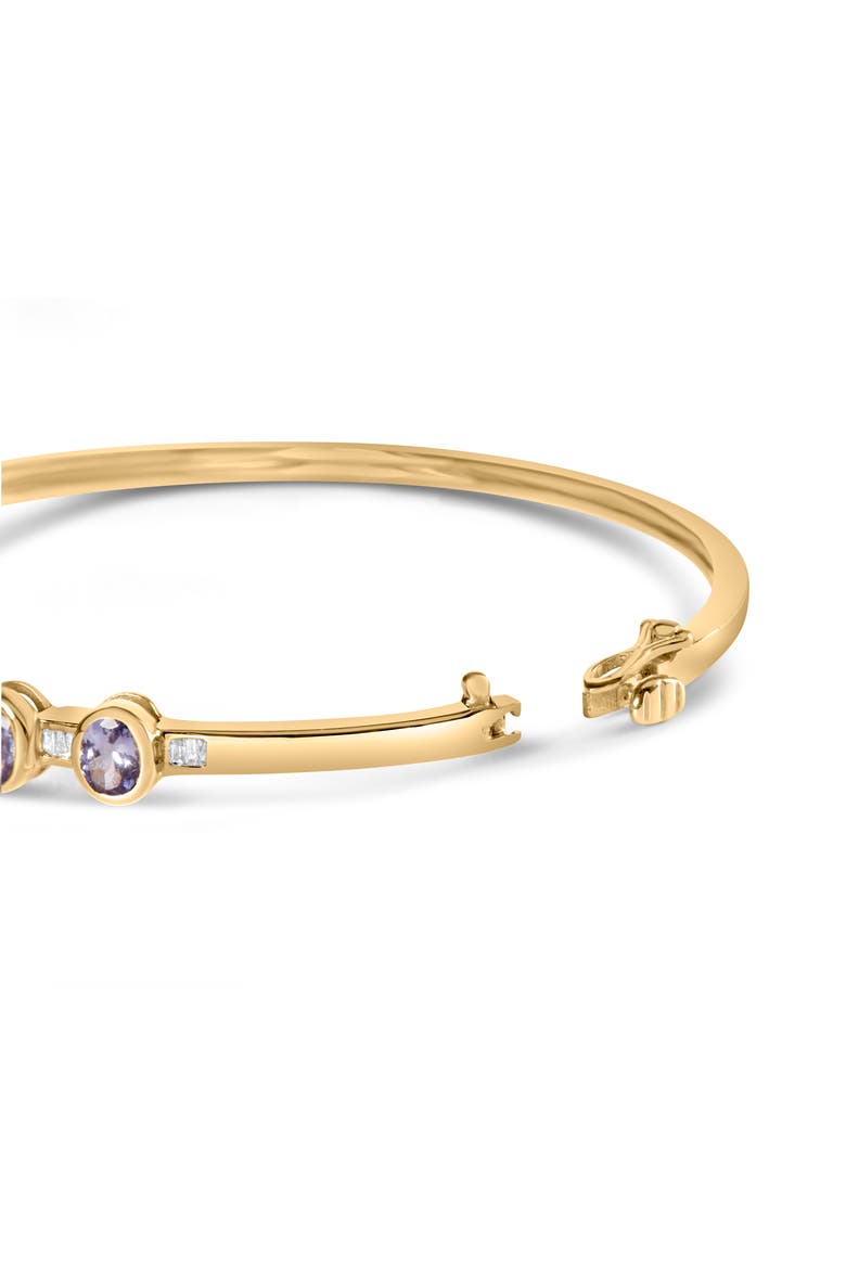 14K Yellow Gold Alternating Tanzanite and 1/5 Cttw Diamond Bangle Bracelet, Alternate, color, Yellow
