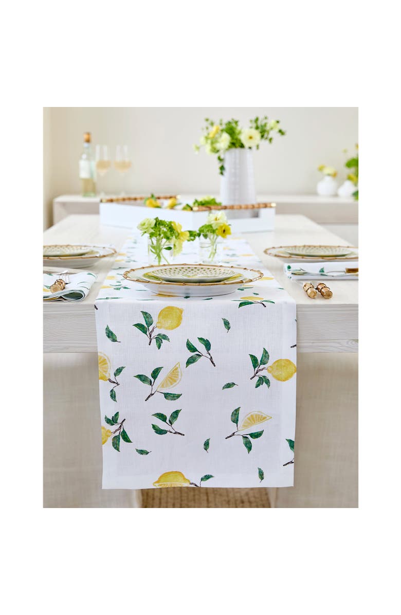 Solino Home Linen Table Runner for Dining Table, Holiday and Everyday Table Decor - Botanical Lemon, Main, color, Botanical Lemon/White