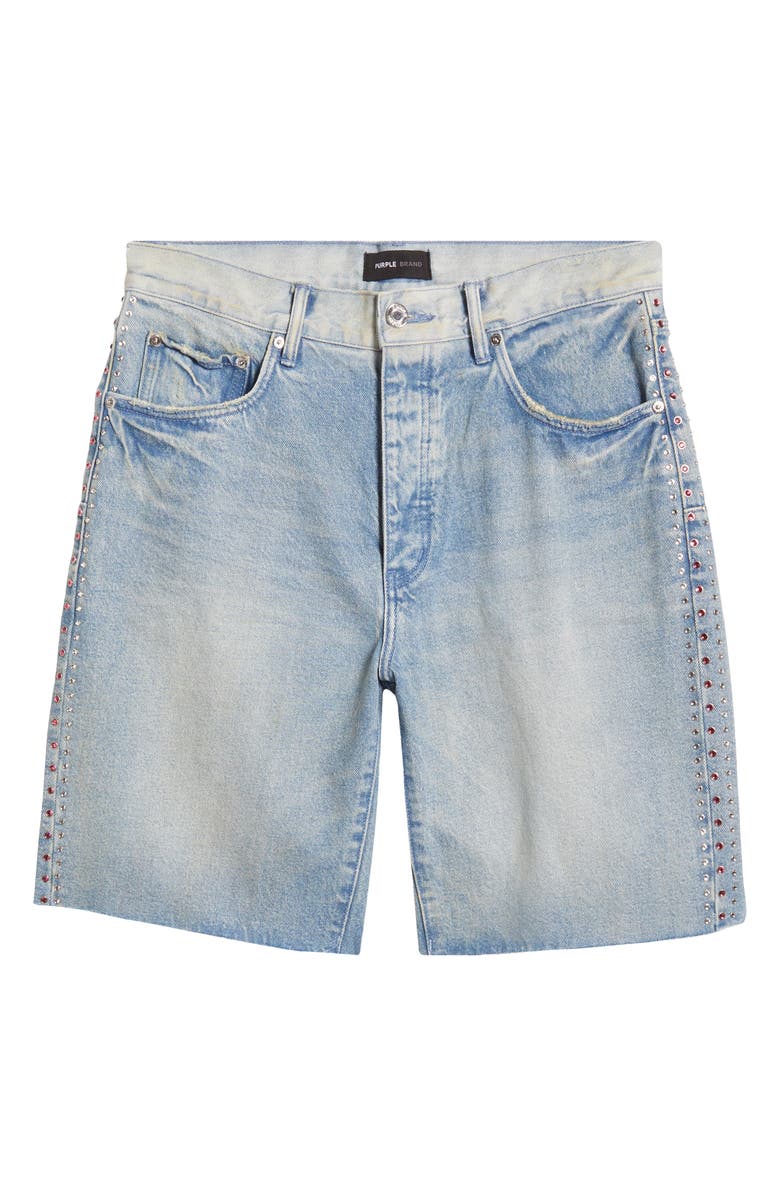 PURPLE BRAND Basalt Rhinestone Emebllished Distressed Raw Hem Denim Shorts, Alternate, color, 