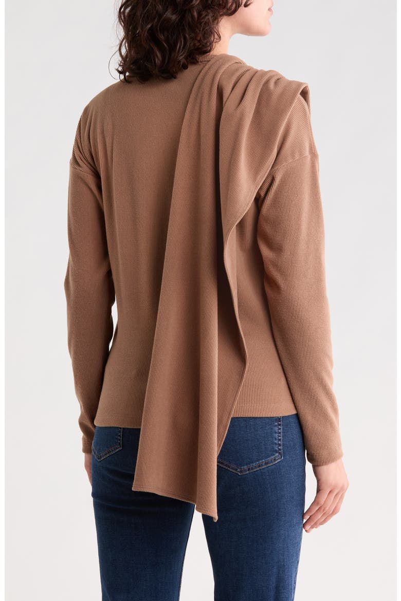 Draped Shawl Rib Knit Top, Alternate, color, CAMEL