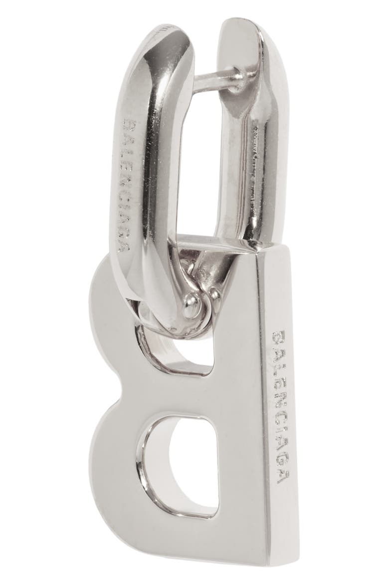 XS B Chain Earrings, Alternate, color, SHINY SILVER
