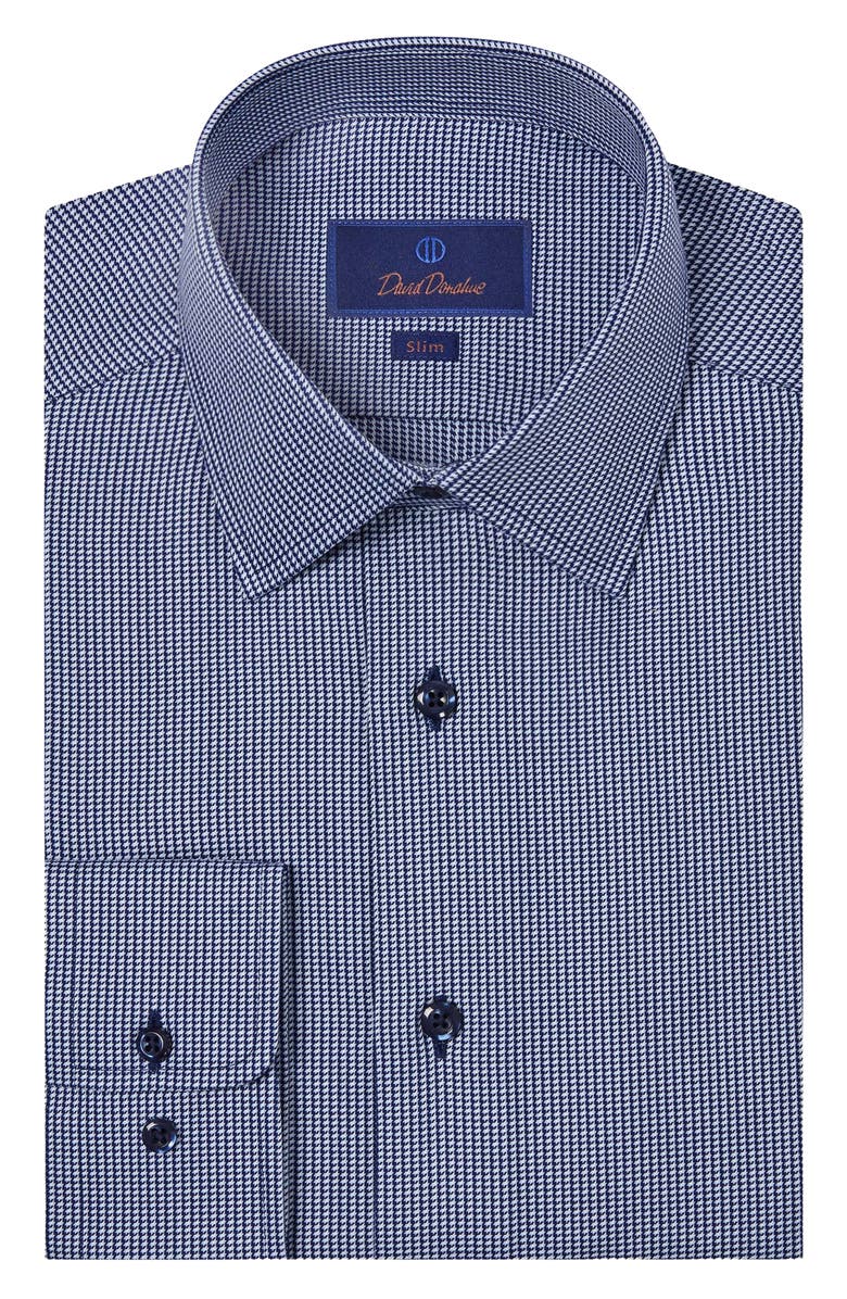 David Donahue Slim Fit Mini Houndstooth Cotton Twill Dress Shirt, Main, color,