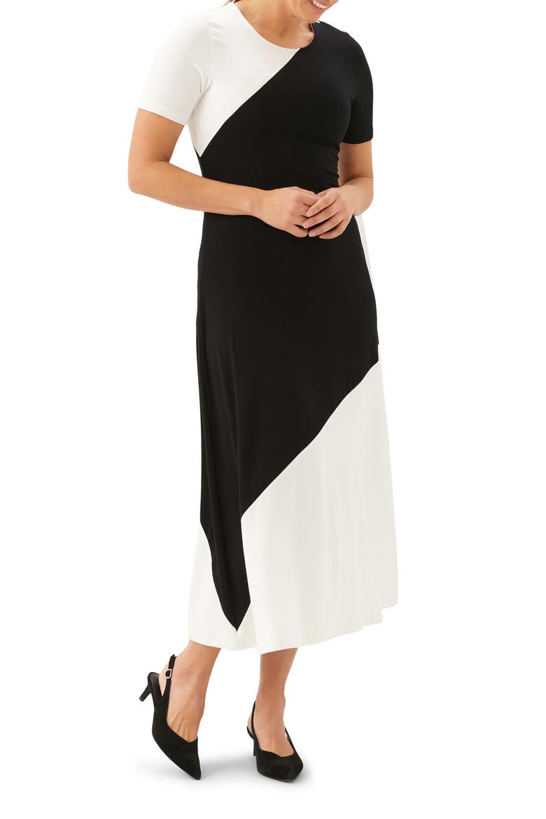 Colorblock Jersey Midi Dress, Alternate, color, WHITE/ BLACK