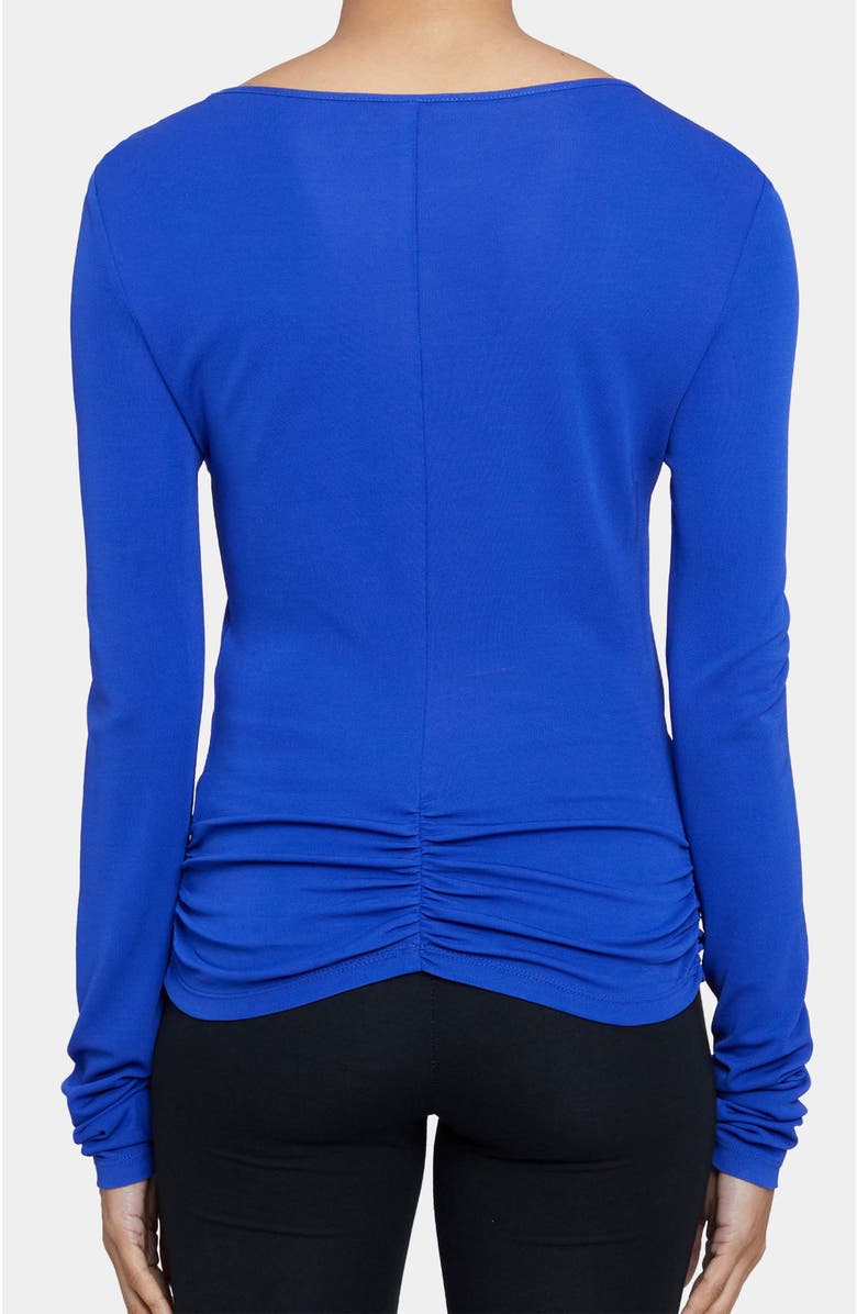 Santorelli CLEA Long Sleeve Fitted Top with Front Ruching, Alternate, color, Violet Blue