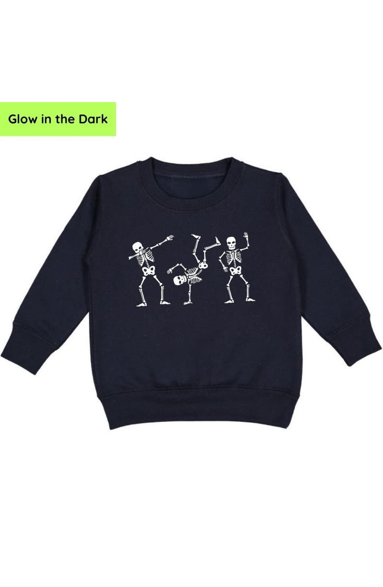 Sweet Wink Silly Skelly Glow In The Dark Halloween Sweatshirt, Main, color, 