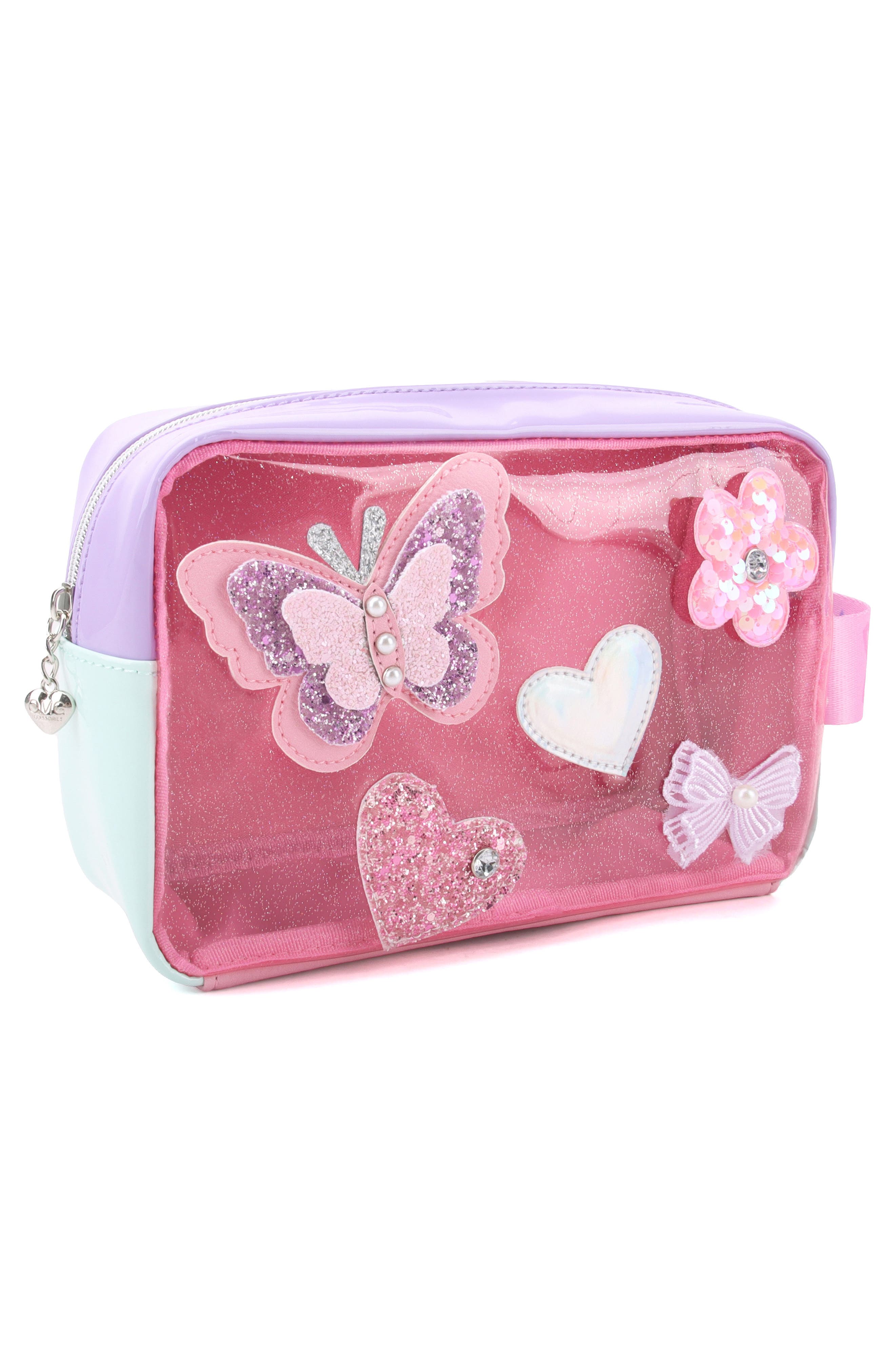 OMG Accessories Kids' Buterfly Embellished Cosmetics Bag, Alternate, color, Pink Multi