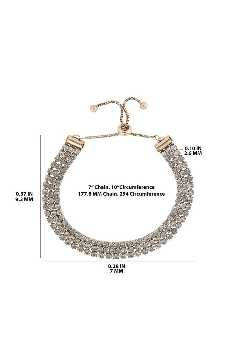 Adjustable Triple Row Crystal Bracelet in Gold, Alternate, color, Gold