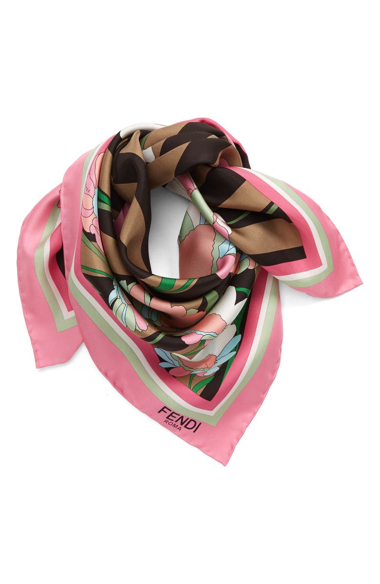 Fendi Floral & Stripe Silk Scarf, Alternate, color, 
