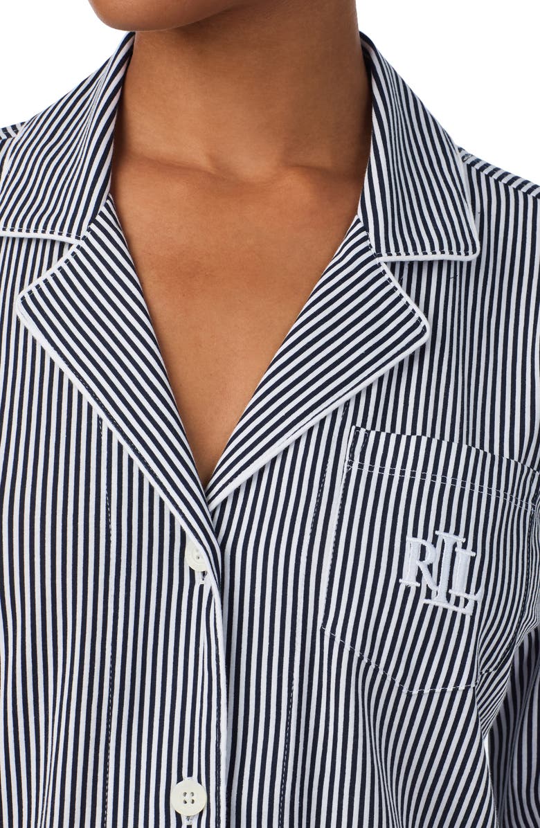 Lauren Ralph Lauren Knit Crop Cotton Pajamas, Alternate, color, Windsor Navy/ White Stripe