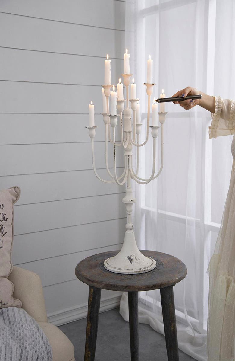A & B Home 11-Light Candelabra, Alternate, color, Distressed White