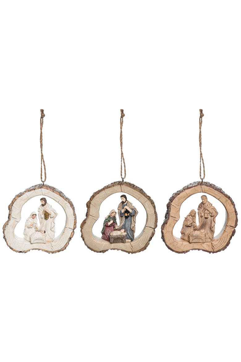Nativity Christmas Tree Ornament Set of 3, Main, color, brown