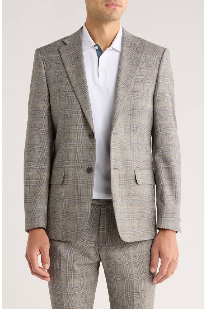 Plaid Wool Blazer, Main, color, GREY/ CAMEL PLAID