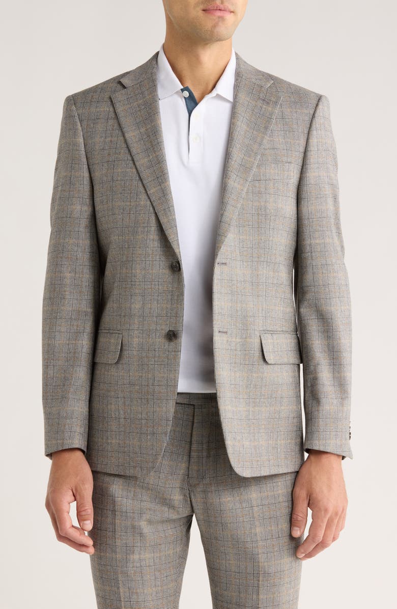 Tommy Hilfiger Plaid Wool Blazer, Main, color, Grey/ Camel Plaid