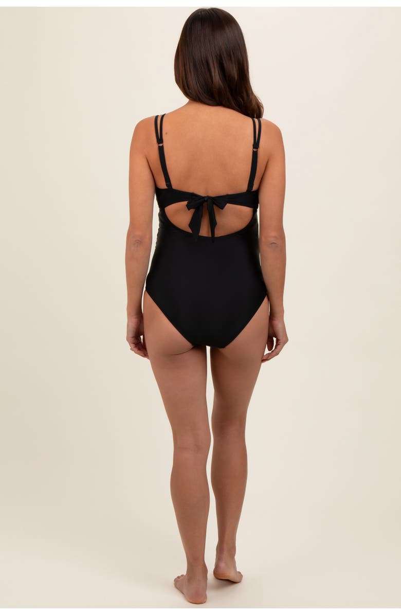PinkBlush Scalloped V-Neck Back Tie Cutout Maternity One Piece Swimsuit, Alternate, color, 