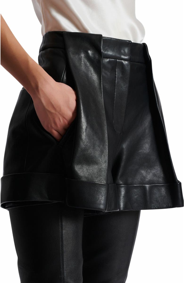 Balmain Pleated Lambskin Shorts, Alternate, color, Black