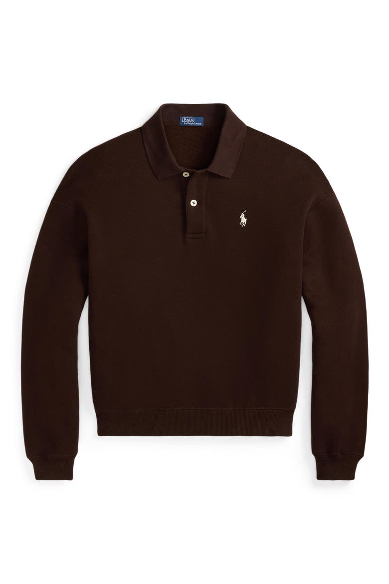 Cotton Blend Fleece Polo Sweatshirt, Alternate, color, BROWN