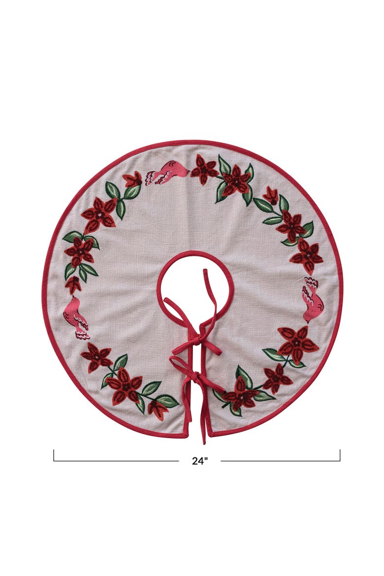 Embroidered Cotton Tree Skirt with Birds & Poinsettias, Alternate, color, Multicolor