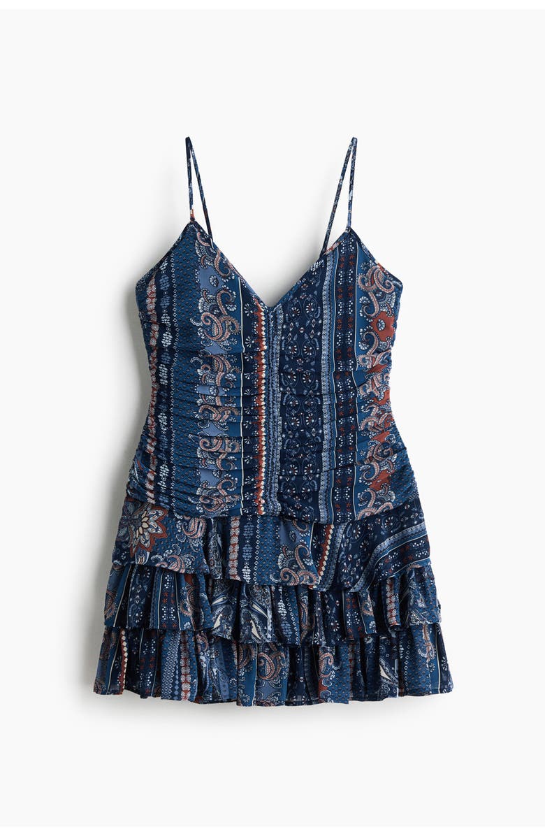 H&M Flared-skirt strappy dress, Alternate, color, Dark Blue/Patterned