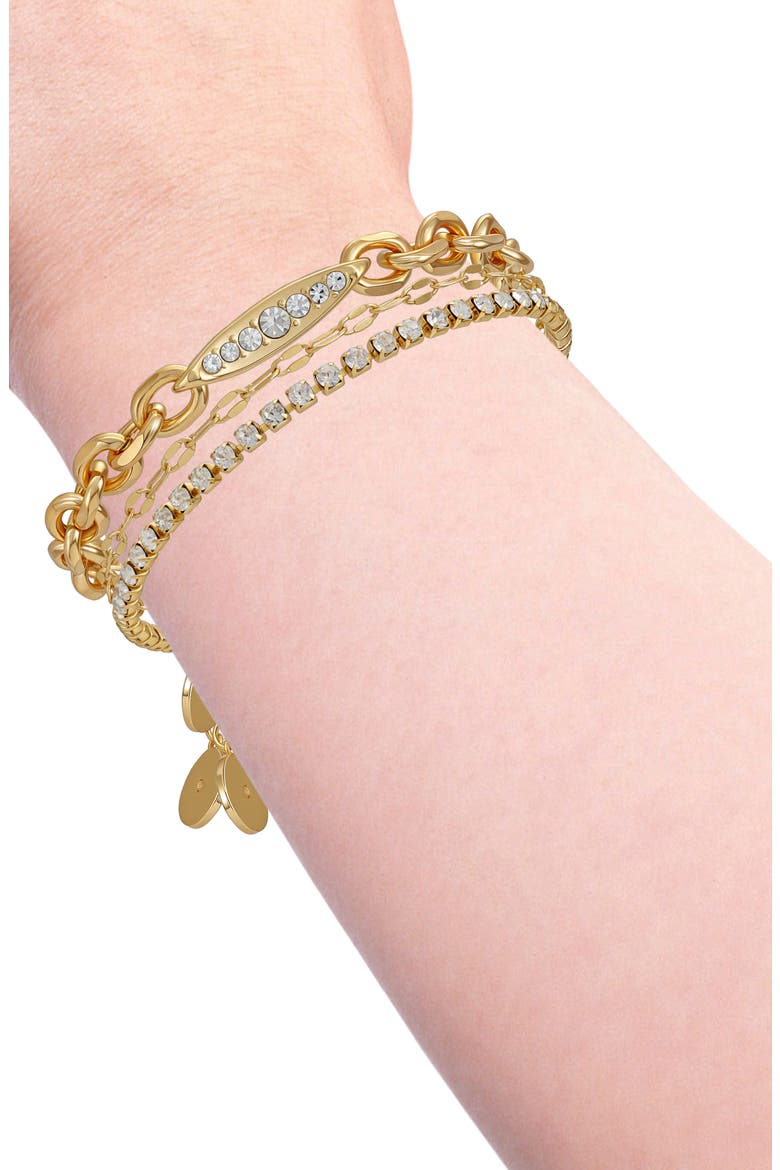 Set of 3 Crystal Link Bracelets, Alternate, color, GOLD TONE