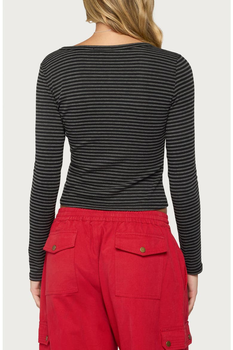Jocelyn Striped Long Sleeve Henley Crop Top, Alternate, color, DARK-GRAY-MELANGE-AND-BLACK