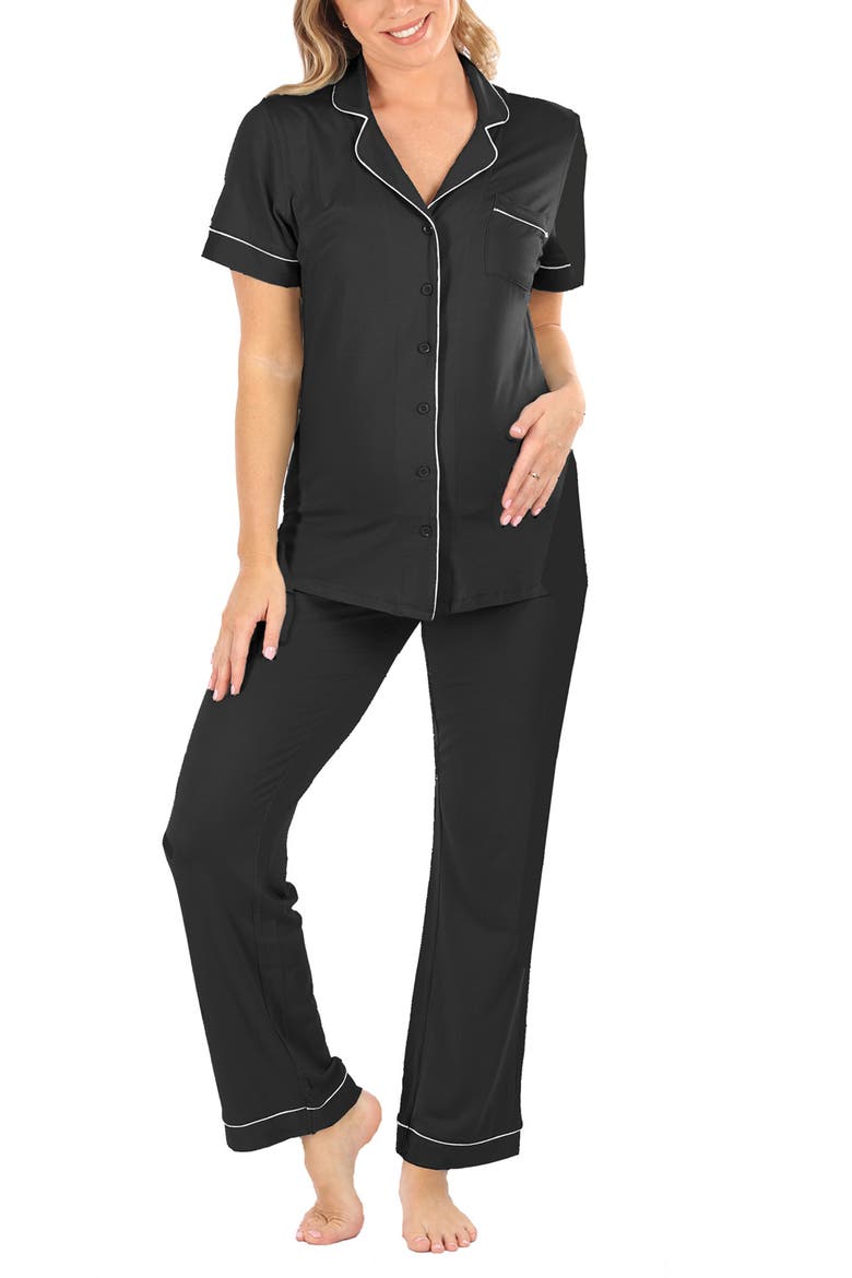 Short Sleeve Maternity Pajamas, Main, color, BLACK