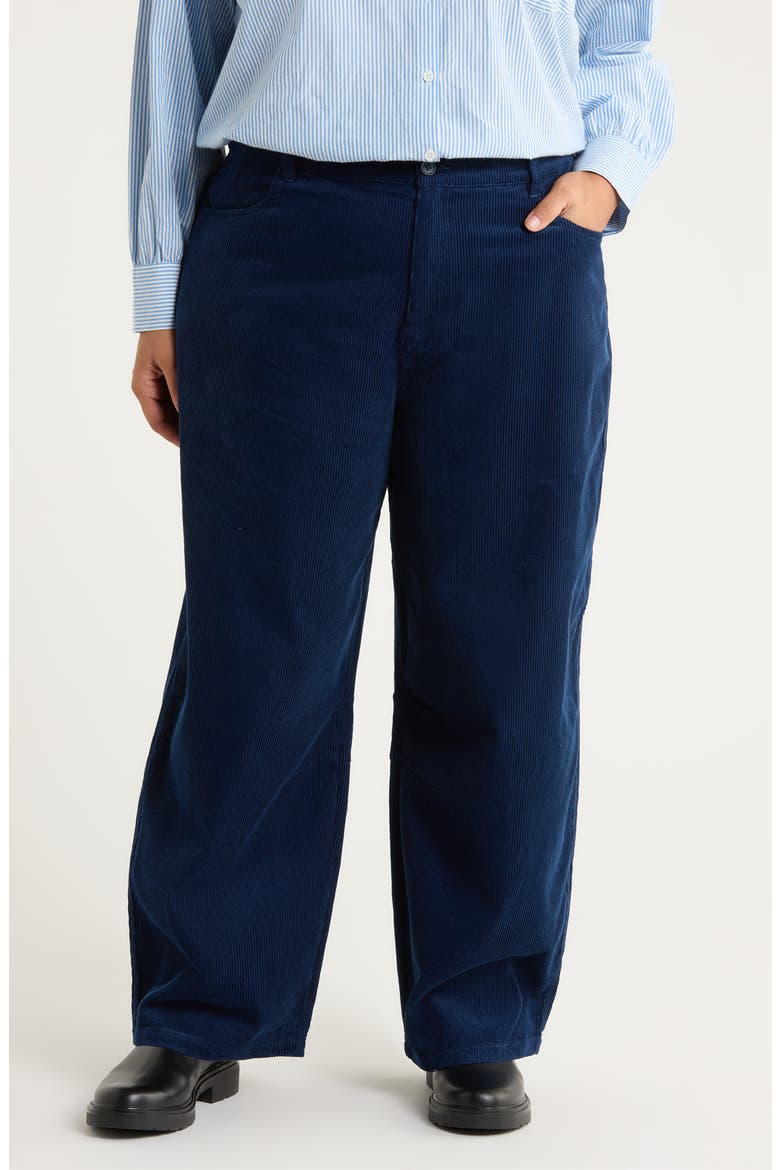 Avens Organic Cotton Corduroy Crop Barrel Leg Pants, Main, color, SEA CAVE