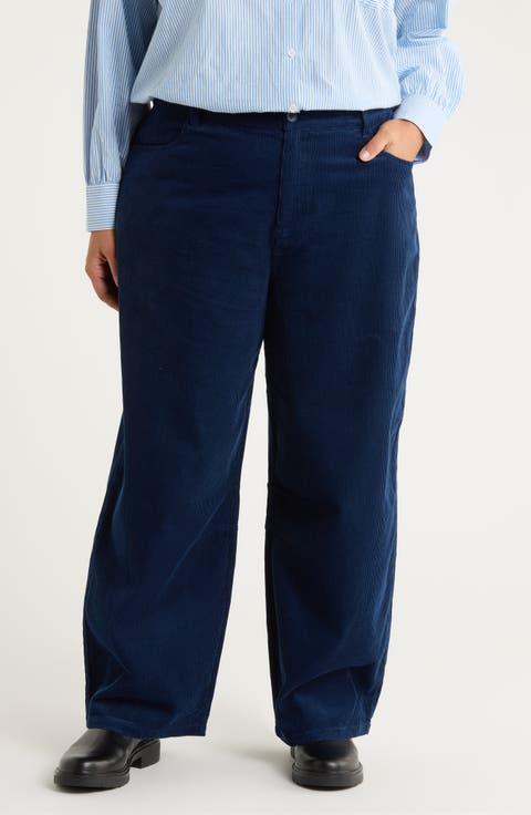 Avens Organic Cotton Corduroy Crop Barrel Leg Pants (Plus)