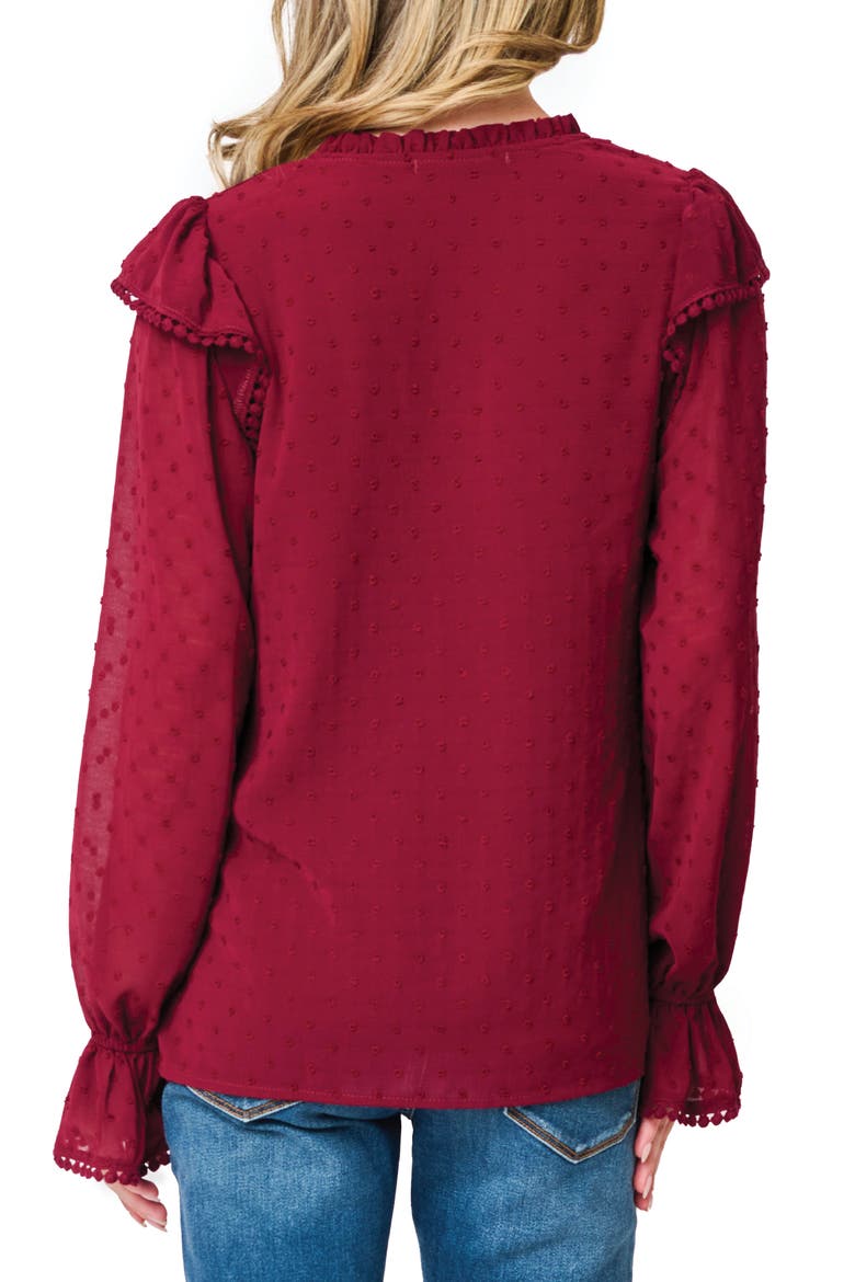 Holly Swiss Dot Ruffle Top, Alternate, color, WINE