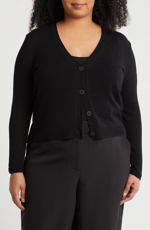 V-Neck Button Front Cardigan (Plus)