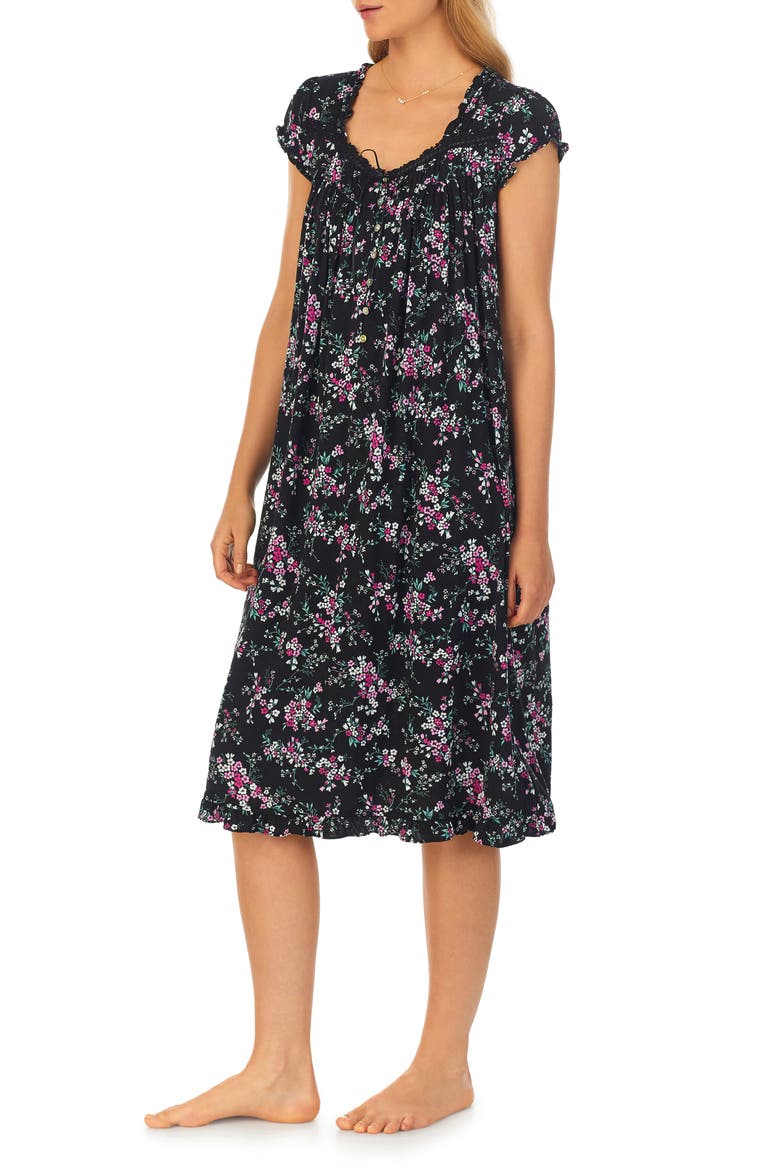 Floral Cap Sleeve Waltz Jersey Nightgown, Alternate, color, BLACK GRADE FLORAL