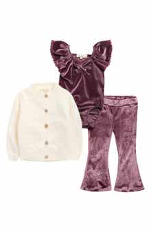Jessica Simpson Velour Bodysuit, Leggings & Cardigan Set