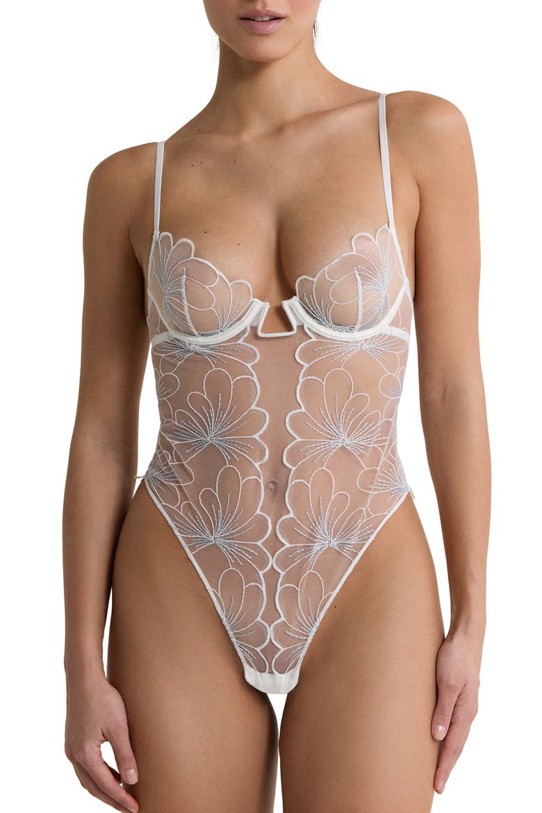 Camelia Embroidered Underwire Bodysuit, Main, color, WHITE
