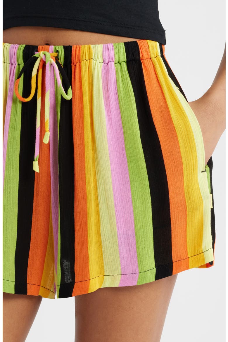 Neon Stripe Drawstring Shorts, Alternate, color, ORANGE MULTI