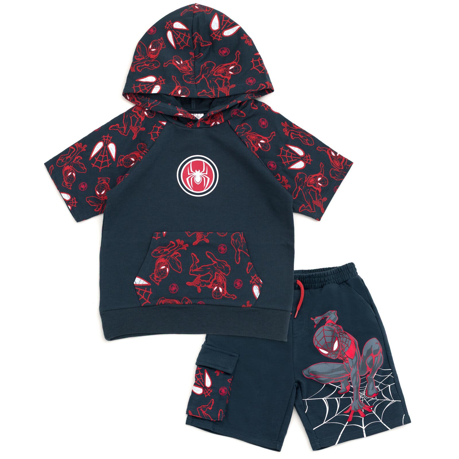 Marvel Spider-Man Short Sleeve Hoodie & Shorts Set in Miles Morales Gray 