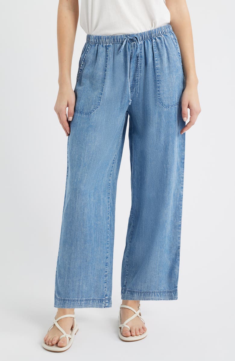 beachlunchlounge Asthin Chambray Drawstring Pants, Main, color, Medium Wash