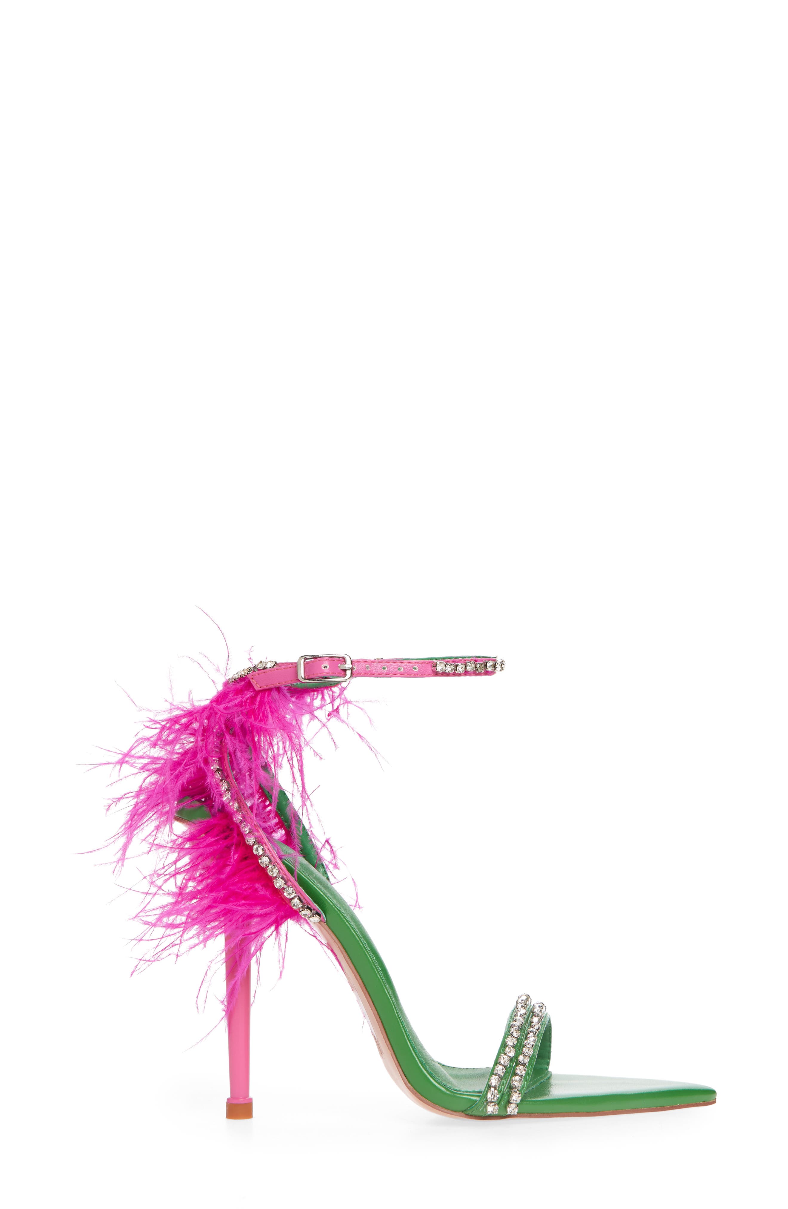 AZALEA WANG Ella Ostrich Feather Sandal, Alternate, color, Green