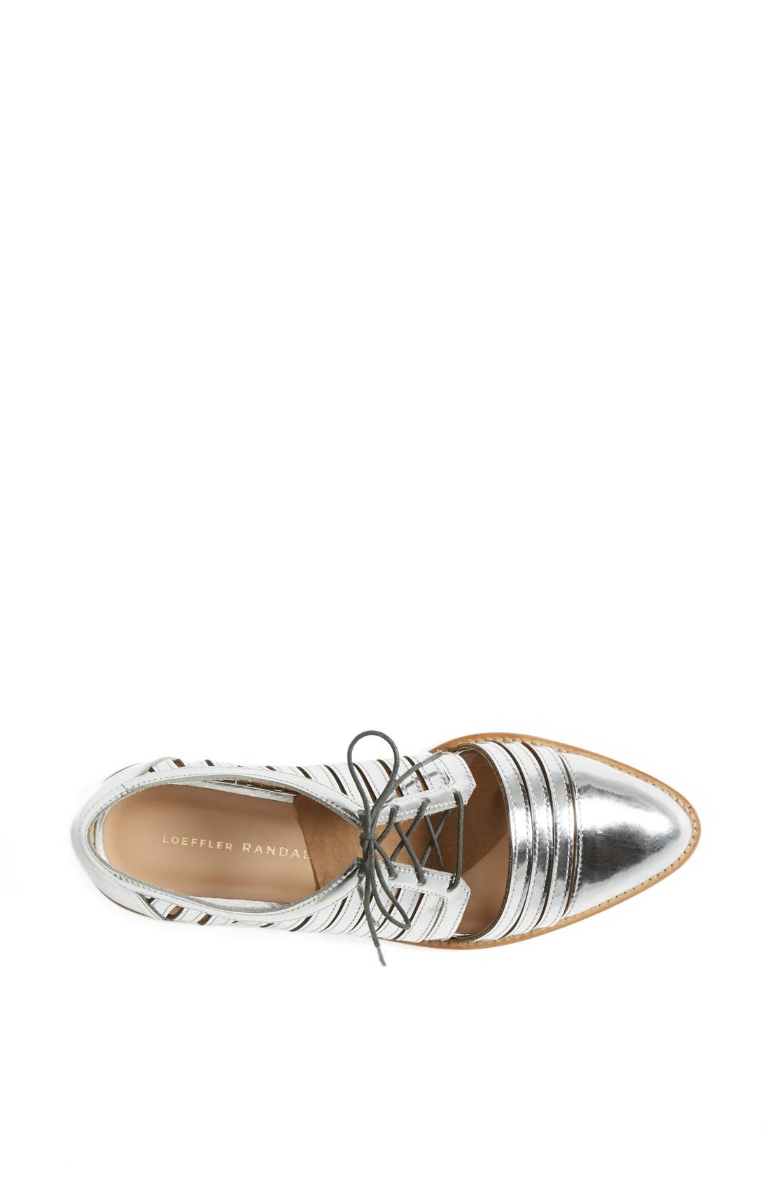 'Fay' Metallic Leather Oxford, Alternate, color, SILVER