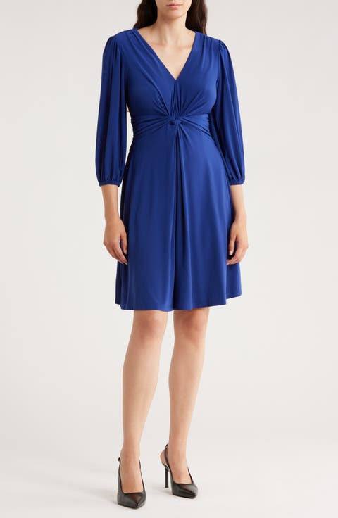 Twist Front Balloon Sleeve Fit & Flare Dress