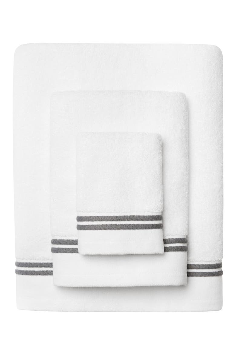 Aura Nuova Combed Cotton Bath Towel, Alternate, color, WHITE/ CHARCOAL