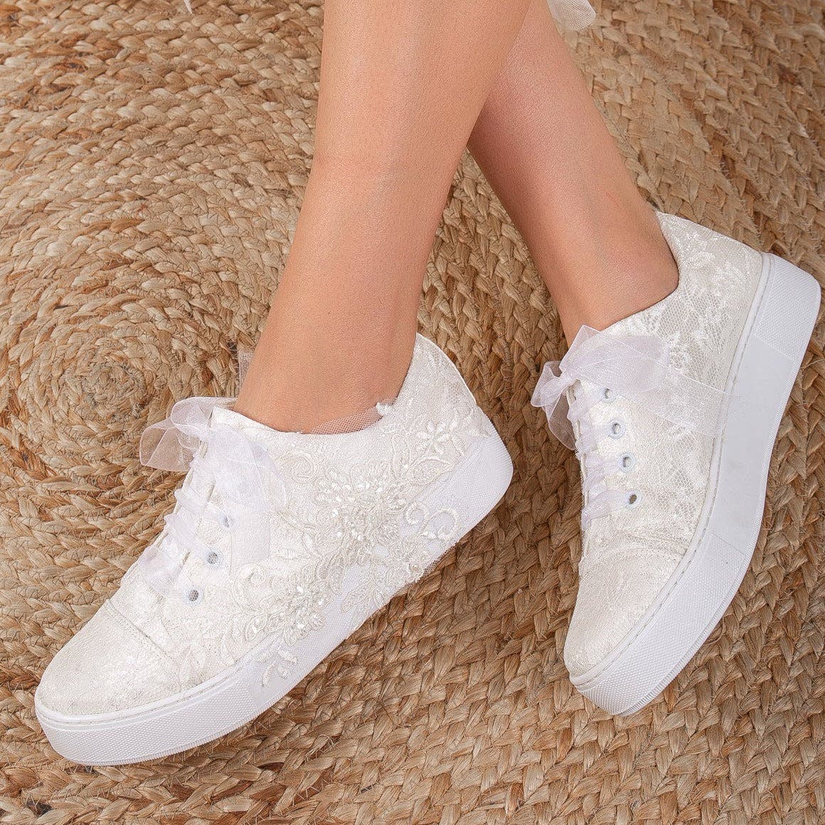 Forever & Always Shoes Elise Lace Bridal Sneakers, Alternate, color, Ivory