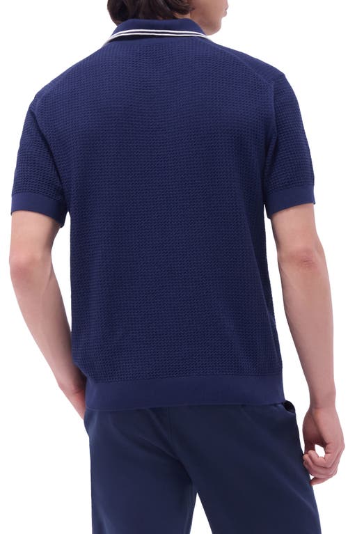 Bugatchi Tipped Johnny Collar Short Sleeve Sweater In Navy